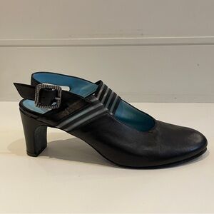 Thierry Rabotin Black Leather Slingback Heels Made in Italy EU 41.5 (10-10.5 US)